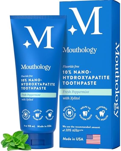 10% Nano Hydroxyapatite Toothpaste (Fluoride Free), Natural, Remineralizing, Whitening, Sensitive Teeth, SLS Free, Xylitol Nano-Hydroxyapatite Toothpaste for Adults, Mint 4oz (USA Made)
