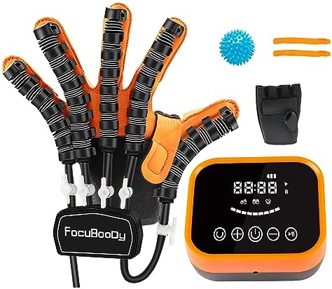 Rehabilitation Robot Gloves Equipment for Stroke Recovery, Hand Strength Exercise, and Adaptive Training Hemiplegic Finger with USB Chargeable Orange(Size XL,Left Hand)