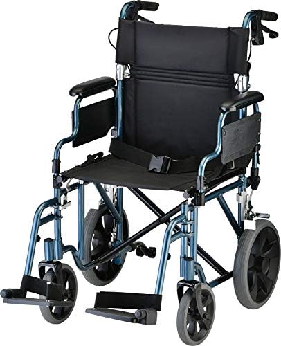NOVA Medical Products Lightweight Transport Chair with Locking Hand Brakes, Blue