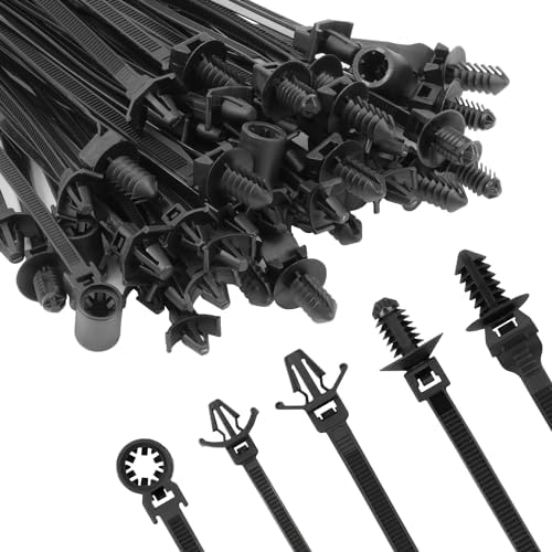 110 PCS Automotive Installation Black Push Mount Cable Zip Ties Assorted Sizes, Heavy Duty Self-Locking UV Resistant Wire Ties - For Indoor Wire Bundling, Construction, Automotive
