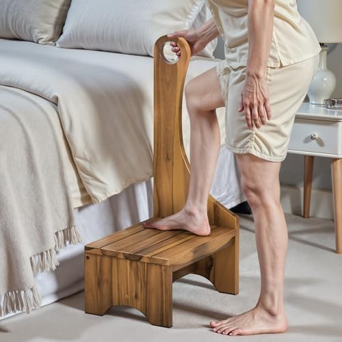 Premium Step Stool with Handle for Adults, Elderly & Seniors, Wooden 9” One Step Stool for High Bed, Heavy Duty Bedside Step Platform, Holds Up to 400 lbs, Nonslip Platform for Kitchen/Bathroom