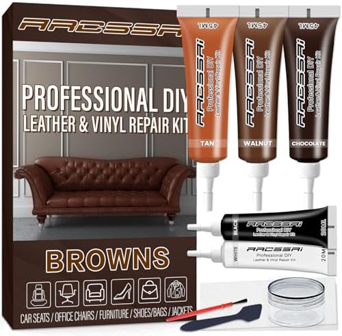 ARCSSAI ARCSSAL Brown Leather Repair Kit for Furniture, Leather Couch Repair Kit for Sofa, Jacket, Car Seats and Purse with Super Easy Instructions, Restores Any Material, Bonded, Pleather, Genuine