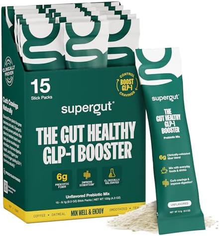 Supergut Gut Healthy GLP-1 Booster - High Fiber GLP-1 Supplement Powder for Women & Men - Sugar-Free Drink Mix for Gut Health (15 Servings)