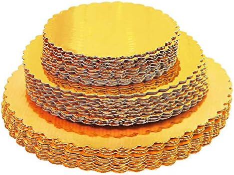 ONE MORE 30-Pack Cake Board Rounds, Circle Cardboard Base Boards, 8, 10 and 12-Inch. Perfect for Cake Decorating, 10 of Each Size (Gold, 30)