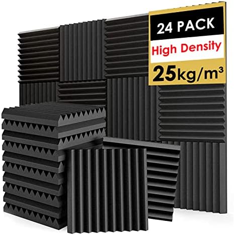FONESO Acoustic Panels, High Density Soundproof Foam Panels for Walls, Sound Absorbing Panels, Acoustic Foam Panels Fire Resistant for Studio Recording (Black, 1"x12"x12" 24Pack)