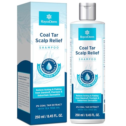 RoyceDerm Coal Tar Dandruff Shampoo: Extra Strength 2% Coal Tar Extract Medicated Gel for Rapid Scalp Hair Relief targets dandruff, psoriasis, and seborrheic dermatitis - Hydrating & Natural Fragrance