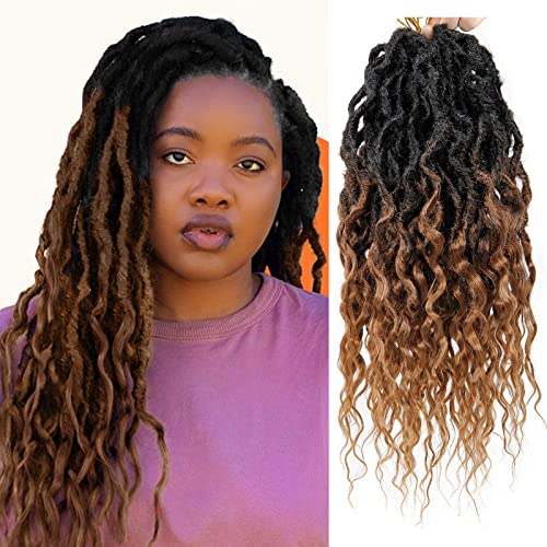 Faux Locs Crochet Hair 6Packs 16Inch Pre-looped Goddess Locs Crochet Hair, Short Locs with Soft Curly Ends Dreadlocks Faux Crochet Locs Synthetic Braids Extensions 72strands (16'', T30)