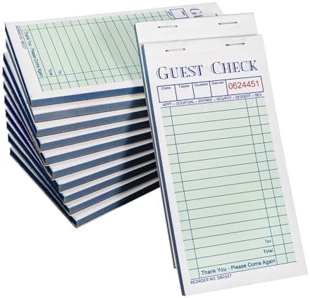 Guest Checks Server Note Pads 600 Sheets With Carbonless 600 Copy Sheets for Restaurants (12 Books) 3.5" x 6.75" Per Ticket Books