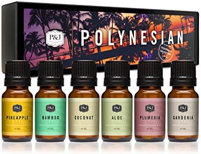 P&J Trading Polynesian Set of Fragrance Oil - Plumeria, Aloe, Pineapple, Bamboo, Gardenia, Coconut Candle Scents for Candle Making, Soap Making, Diffuser Oil Scents