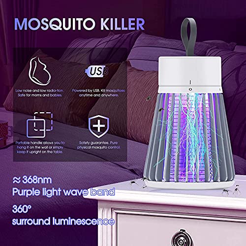 ELLASSAY Electric Bug Zapper for Indoor & Outdoor - Rechargeable Mosquito and Fly Killer Portable USB LED Purple Light Trap Have Security Grid Home, Bedroom, Backyard Camping Using, Grey