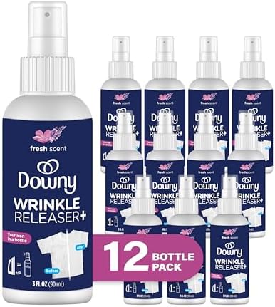Downy Wrinkle Release Spray Travel Size, All In One Formula, Removes Wrinkles, Static and Odor Eliminator, Light Fresh Scent, 3 Fl Oz, Pack of 12