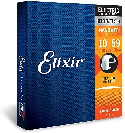 Elixir Strings, Electric Guitar Strings, Nickel Plated Steel with NANOWEB Coating, Longest-Lasting Bright Tone with Comfortable Feel, 7 String Light/Heavy 10-59