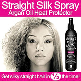 Straight Silk Spray with Moroccan Argan Oil | Hair Straightening Protector & Detangler | Alcohol-Free | Heat Protectant up to 450°F | Flat-Iron | Blow-Dry | Unscented | Hair Spray | MADE IN USA (6oz)