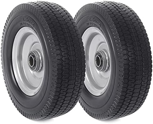 AR-PRO (2-Pack) 8-Inch Solid Wheel Replacement - 2.50-4" Flat Free Tire and Wheel with 5/8 extra 3/4 Bearings and 2.2" Offset Hub - Compatible with Hand Truck, Generator, Gorilla Carts