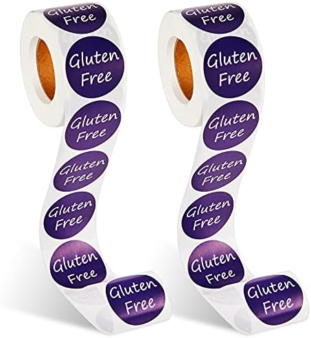 Zonon 1000 Pieces 2 Roll Gluten Free Stickers Labels for Food with Self Adhesive Seals 1.5 Inch Gluten Food Rotating Label Stickers for Containers Jars Glass Bottle Envelopes Bread Bags, 500 Pcs/Roll
