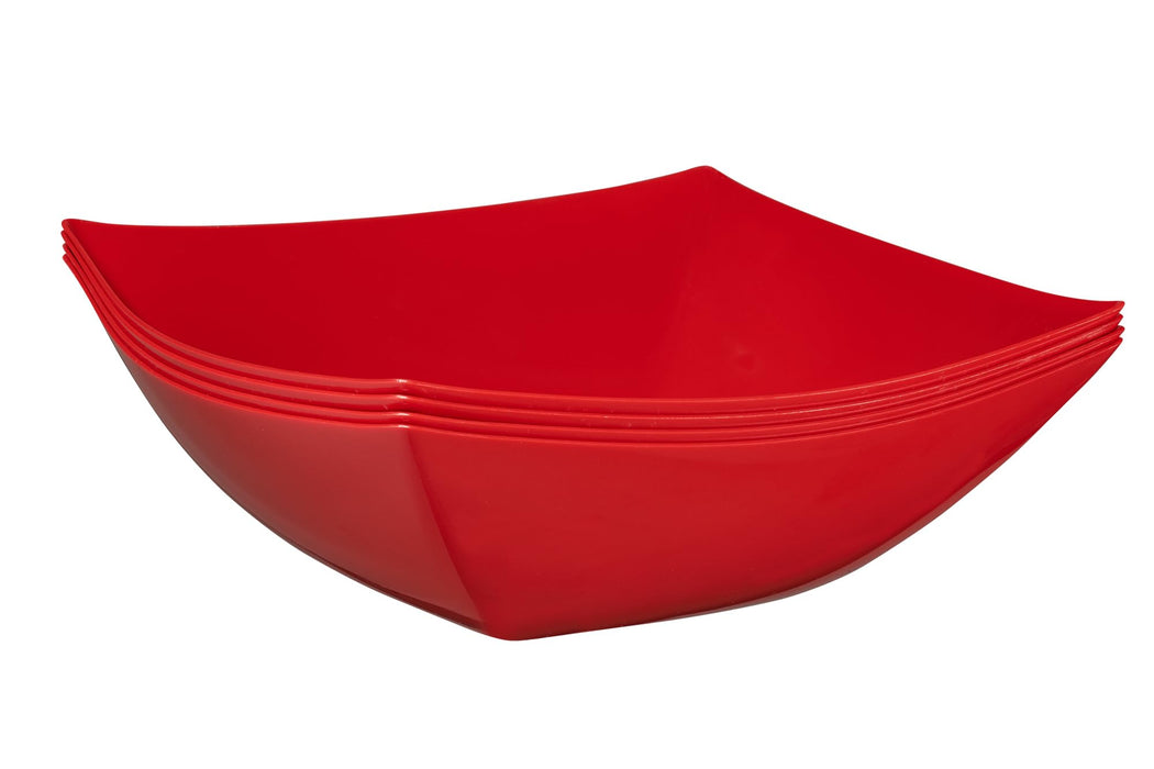 PLASTICPRO Disposable Square Serving Bowls, Party Snack or Salad Bowl, Plastic Red Pack of 4 128 OUNCE