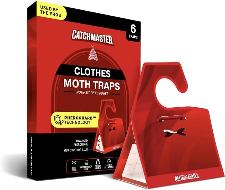 Catchmaster Premium Clothes Moth Traps, XL Sticky Odorless Glue Traps 6PK, Pheromone Attractant, for Closets Wardrobes Cabinet Drawers & Carpet, PheroGuard Technology, Attract Trap and Eliminate Moths