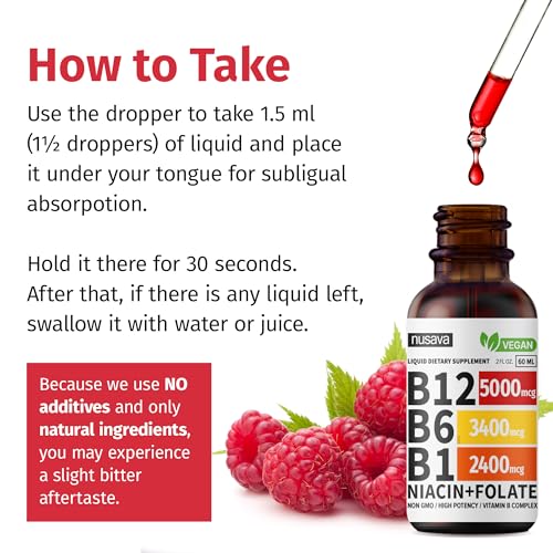 (2 Pack) Vitamin B12 Liquid Drops, Vitamin B Complex, Vegan B12 Sublingual 5000 mcg with Vitamin B6, Liquid B12 Methylcobalamin Supports Energy, Brain & Heart with 27,200 mcg Per Serving, 80 Servings