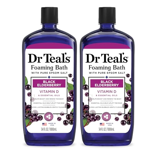 Dr Teal's Foaming Bath with Pure Epsom Salt, Black Elderberry with Vitamin D, 34 fl oz (Pack of 2)
