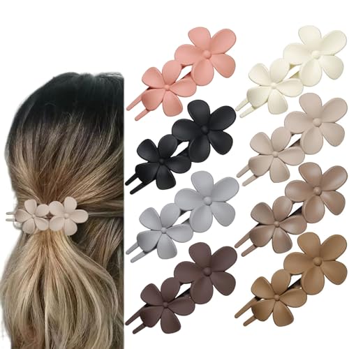 8 Pcs Flower Hair Claw Clips, Matte Flat Frangipani Hair Clips, Beach Tropical Party Strong Hold Jaw Hair Clips for Women Girls Thin Thick Curly Straight Hair Accessories (8 PCS Frangipani)