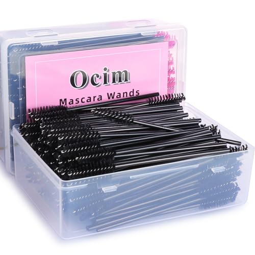 Ocim 400Pcs Disposable Eyelash Spoolies,Mascara Wands Brush for Eyelash Extensions and Eyebrow Brush with Container,Black