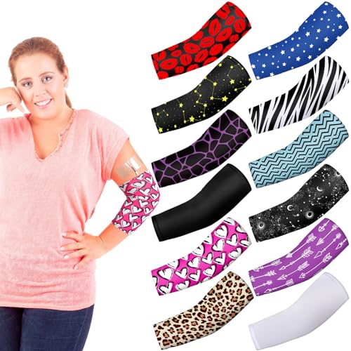 Cuffbow 12 Pcs PICC Line Reusable Sleeve Cover for Adults Upper Arm Breathable Cover Nursing Sleeve Protector Supplies(Stylish)