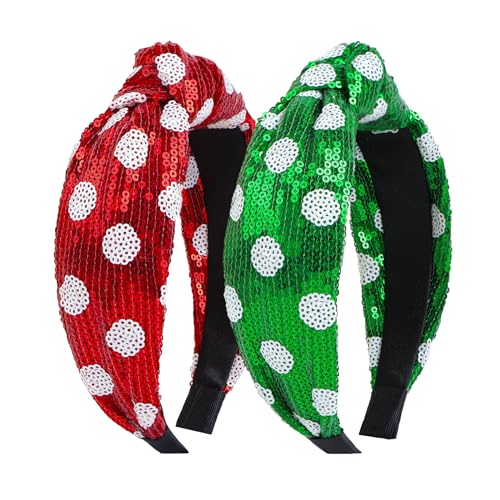 Valentines Day Headband for Women - Glitter Sequin Knotted Wide Hairbands in Red, Green for St. Patrick's Day