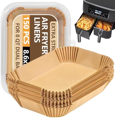 UBeesize Air Fryer Paper Liners Disposable For Ninja, 150 PCS Non Stick Parchment Paper For Ninja DZ201/DZ401 Dual, Oil Proof, Water Proof Food Grade Air Fryer Accessoriess(Rectangle - 8.5"X5.5")