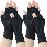 TIZHJOZI 2 Pairs Copper Arthritis Compression Gloves for Rheumatoid, Osteoarthritis, Carpal Tunnel Pain Relief, Compression Hand Gloves for Women & Men,Anti-Slip Fingerless Gloves for Work,Typing (L)