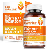 Bold Botanica Lion’s Mane Mushroom Capsules - 100% Fruiting Body – Concentrated Organic Lion’s Mane Extracts – Nootropic Brain Health – Memory, Mood, Immune Support – 60 Vegan Capsules