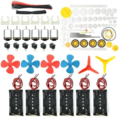 EUDAX 6 set Rectangular Mini Electric 1.5-3V 24000RPM DC Motor with 84 Pcs Plastic Gears,Electronic wire, 2 x AA Battery Holder ,Boat Rocker Switch,Shaft Propeller for DIY Science Projects