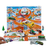 Hot Wheels Toy Cars, 2024 Advent Calendar, 8 1:64 Scale Vehicles, 16 Winter-Themed Accessories & Playmat