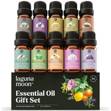 Lagunamoon 10-Pack Organic Essential Oils Set, 10mL, Top 10 Scents for Aromatherapy, Massage, Candle Making, Soap Scents, Office, Skin & Hair Care