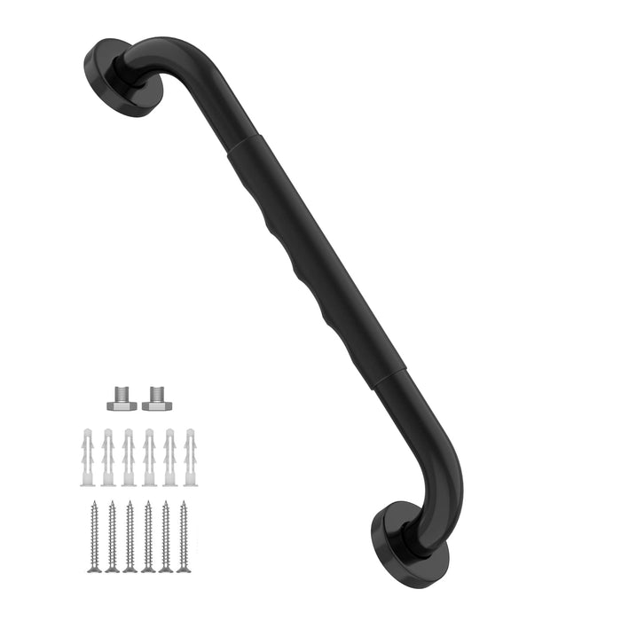 24 Inch Shower Grab Bar w/Anti Slip Rubber Grip, Munzong Black Stainless Steel Bathroom Grab Bar, Bathroom Balance Bar,Safety Handrail Support,Handicap Injury Elderly Senior Assist Bath Handle