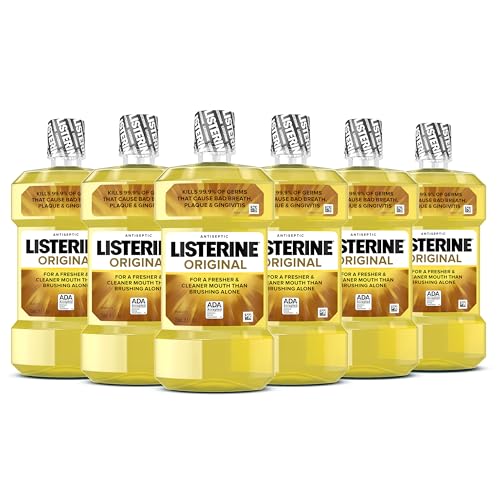 Listerine Original Antiseptic Oral Care Mouthwash to Kill 99.9% of Germs That Cause Bad Breath, Plaque and Gingivitis, ADA-Accepted Mouthwash, Original Flavored Oral Rinse, 1.5 L, 6 Pack