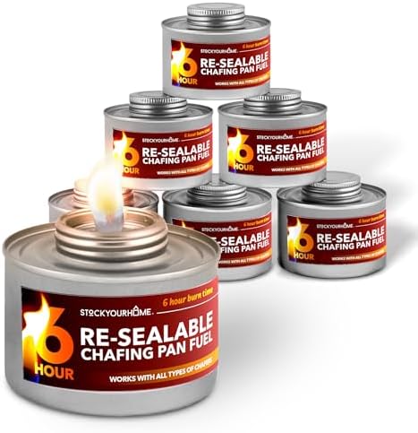 6-Hour Food Warmers for Parties (6 Pack), Chafing Fuel Cans with Wick and Safety Twist Cap, Catering Food Warmers for Buffets, Parties, Weddings, Long Lasting Burners for Food Warmer, Food Heater