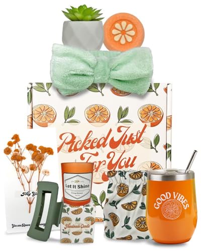 Sunny&Wise Orange Themed Gift Baskets for Women, Self Care Gifts for Women, Care Package for Women, Relaxing Gifts for Women, Gift Box for Women