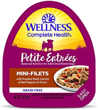 Wellness Petite Entrees Mini Fillets Grain Free Natural Wet Small Breed Dog Food, Roasted Beef, Carrots & Red Peppers, 3-Ounce Cup (Pack of 24)