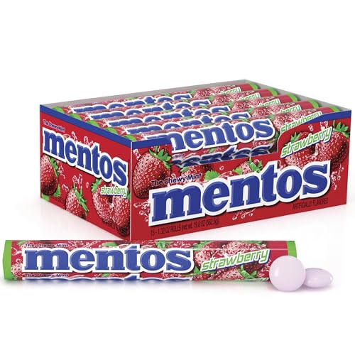 Mentos Chewy Mint Candy Roll, Strawberry, Non Melting, Party,15 Count (Pack of 1)