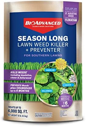 BioAdvanced Season Long Lawn Weed Killer + Preventer for Southern Lawns 10 LB Granules, 4,000 SQ FT