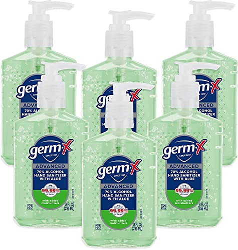 Germ-X Advanced Hand Sanitizer with Aloe and Vitamin E, Non-Drying Moisturizing Gel, Instant and No Rinse Formula, Pump Bottle, 8 Fl Oz (Pack of 6)