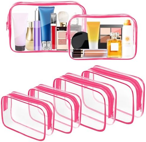 AURUZA 6 Pack Clear Toiletry Bag, Portable Travel Makeup Pouch with Zipper, TSA Approved Organizer, PVC Cosmetic Airport Airline for Travel, Bathroom