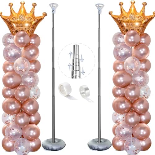 Balloon Column Stand Kit Set of 2, 7ft Height Adjustable Balloon Arch Kit, Metal Telescopic Pillar Balloon Stand, Birthday Party, Graduation, Wedding Christmas Decorations