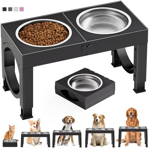 Elevated Dog Bowls Large Breed XiaZ Raised Dog Bowl Stands Large Medium Sized Dog 1000ml Large Elevated Dog Food Water Bowl Stand Set Black Raised Pet Feeder Adjustable Dog Dish Station 9/11/12/14in