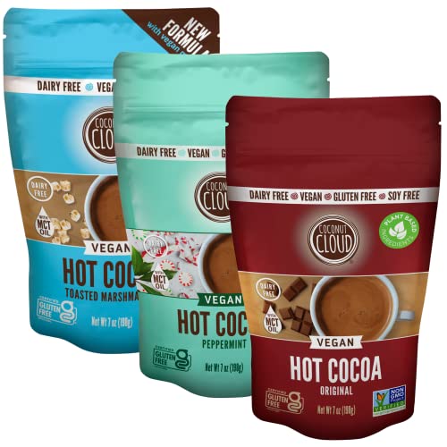 Coconut Cloud: Vegan, Natural, Delicious, Creamy Chocolate | Made in Colorado from Premium Milk Powder (Non-GMO, Gluten Free), Winter Cocoa Bundle, 7oz Each (Original, Toasted Marshmallow & Peppermint)…