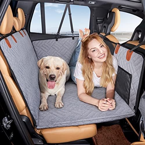 YJGF Back Seat Extender,Dog Seat Cover for Back Seat,Hard Bottom Car Seat Cover for Dogs,Dog Hammock for Car,Back Seat Pet Cover for Dogs(Grey)