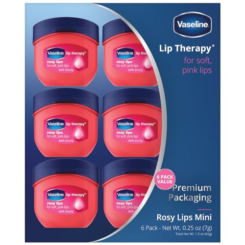 Vaseline Lip Therapy Rosy Lips 6-Pack – Mini Lip Balms for Soft, Deliciously Kissable Lips, Premium Gift Set, 0.25 Oz Ea