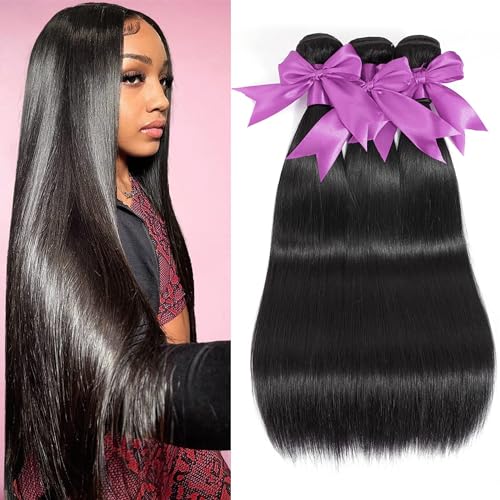 12A Human Hair Bundles 28 30 32 Inch Straight Bundles Human Hair 100% Unprocessed Brazilian Virgin Weave 3 Bundles Deals Thick & Tangle Free…