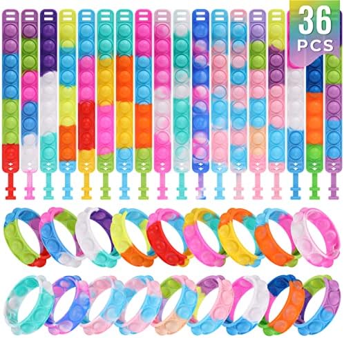 36 Pack Pop Fidget Toys Bulk Its Fidget Bracelet It Birthday Party Favors for Kids 4-8,8-12 Small Prize Box Toys for Kids Classroom Bubble Poppers Toddlers Toy for Students Girls Boys Cheap