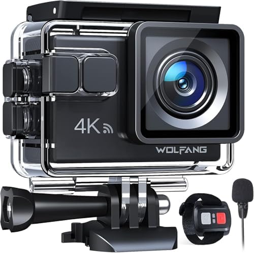 WOLFANG Action Camera 4K 20MP GA100, Waterproof 40M Underwater Camera for Snorkeling, EIS Stabilization WiFi 170° Wide Angle Helmet Camera for Vlogging with External Microphone, Remote Control